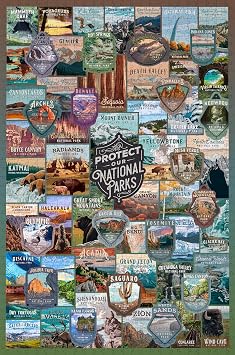 Lantern Press National Parks Puzzle for Adults 1000 Piece All 63 U.S. National Parks Vintage Travel Poster Collage Hand Drawn Retro Art Made in USA