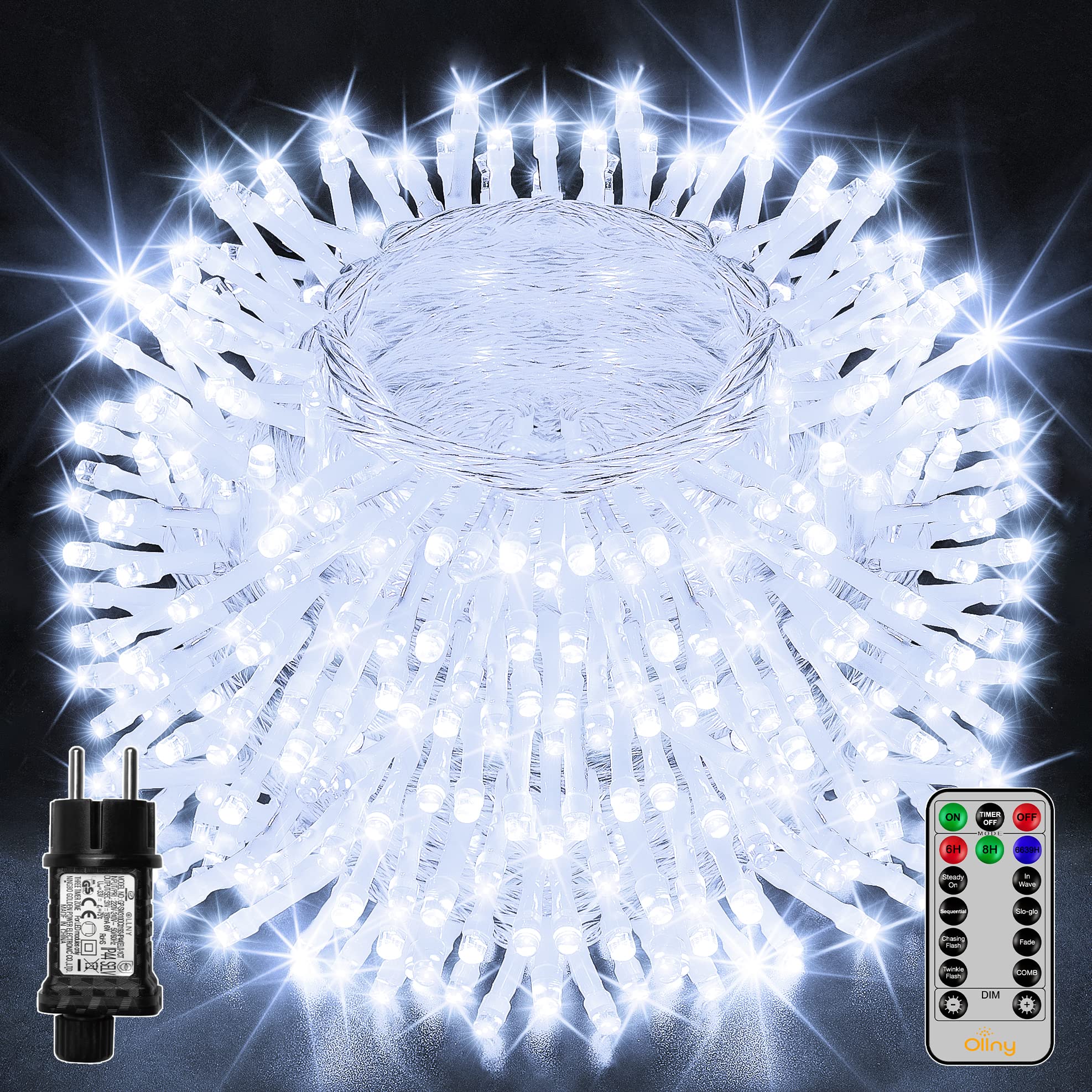 Ollny Lichterkette außen 40M 400 LED, Lichterkette Strom 8 Modi mit Fernbedienung Timer, IP44 wasserdicht Lichterkette für innen und aussen, Party Hochzeit Garten (kaltweiß)