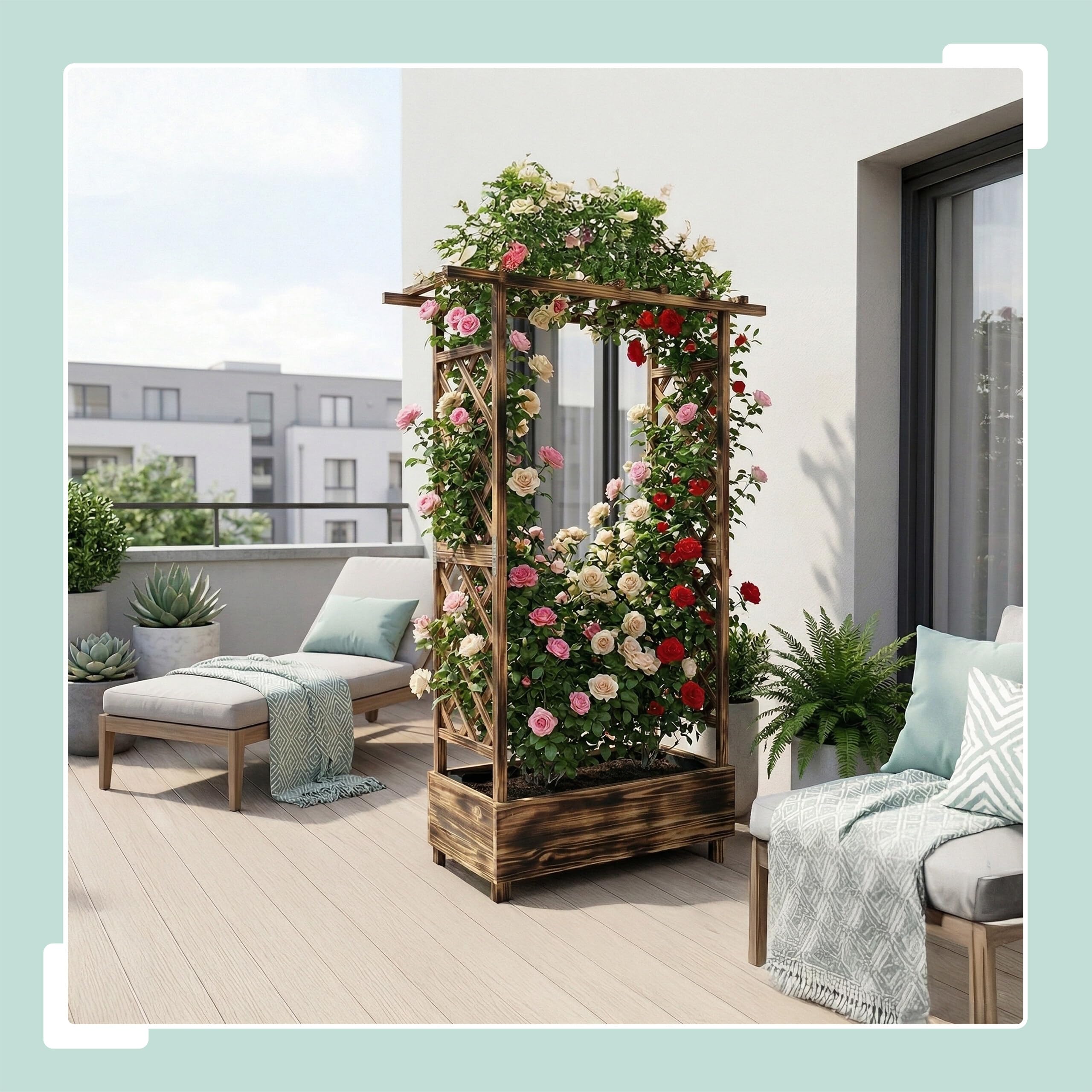 Relaxdays Jardinera con Enrejado y Techo, 183x110x44 cm, Macetero con Celosía, Balcón y Jardín, Madera, Color a Elegir