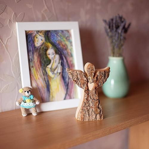 Miniatura 3 de Forest Decor - Figuras de ángel de la guarda de madera para inspirarse en el amor y la paz, estatua coleccionable de ángel de recuerdo – Decoración