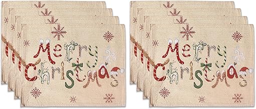 La Maison Christmas Placemats Winter Holiday Table Mat Set Xmas Decoration Washable Heat Proof Placemats Nordic, Snowman, Reindeers, Santa Festive Dining Decor (Merry Christmas Cream, 8)