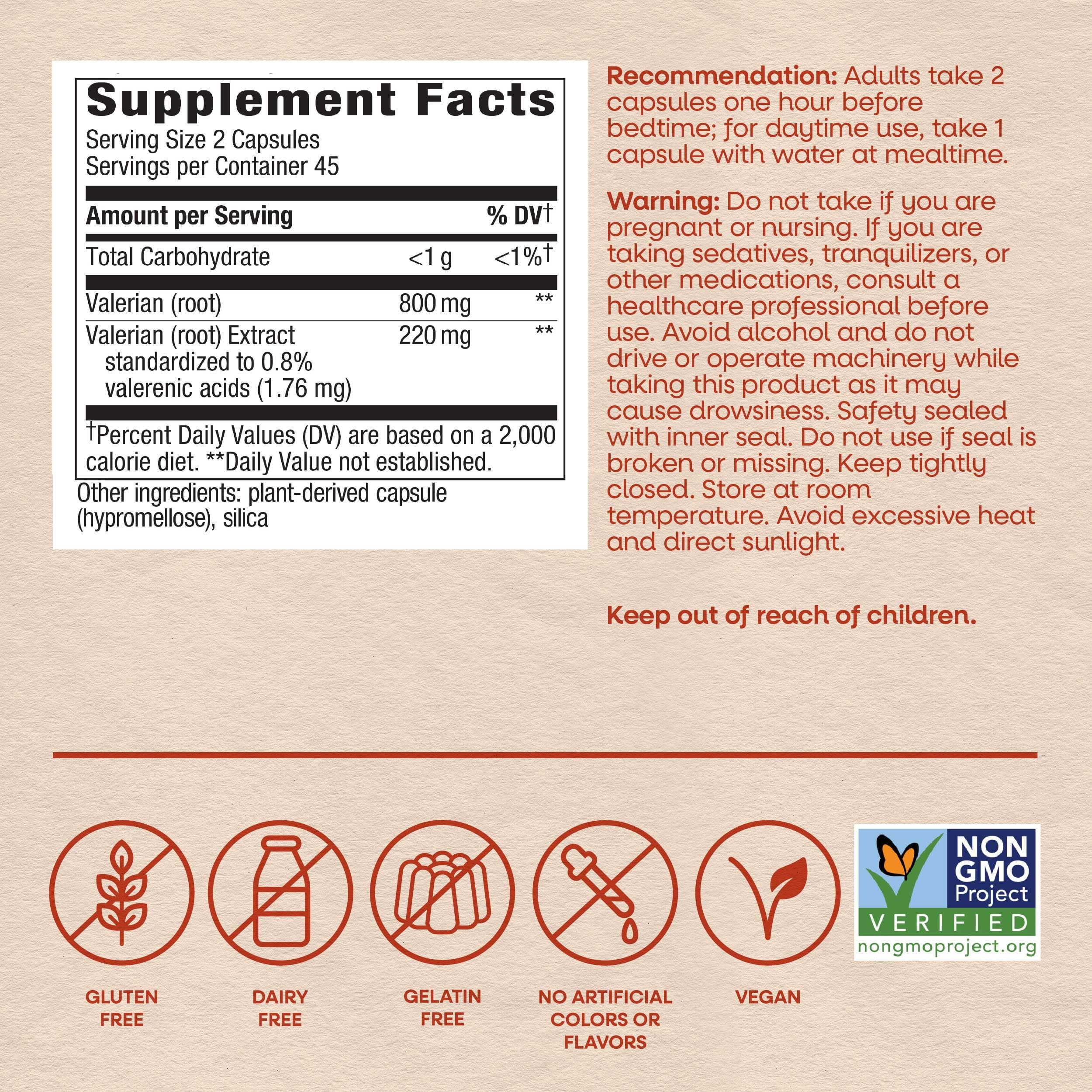 Nature's Way Valerian, Non-GMO, Gluten Free, 220 mg per Serving, 90 Capsules — Amazon image 6