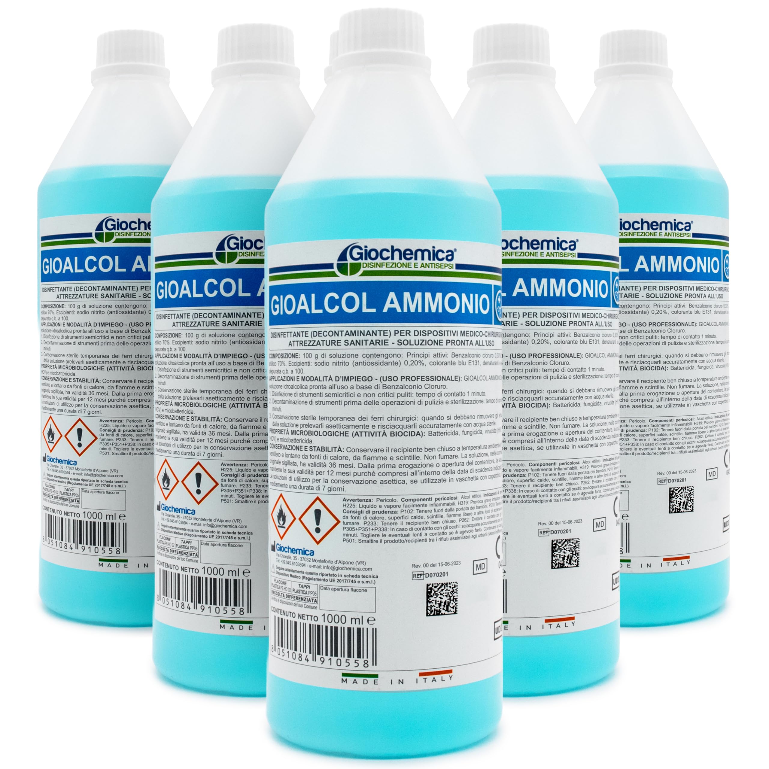 Disinfettante decontaminante Strumenti e Dispositivi medici a base di Benzalconio cloruro e Alcol (6 flaconi da 1lt) Pronto uso, GIOALCOL AMMONIO