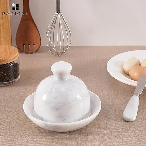 Miniatura 2 de Radicaln Mantequillera de mármol con tapa de 6 pulgadas, contenedor de almacenamiento de mantequilla hecho a mano, color blanco, ideal para