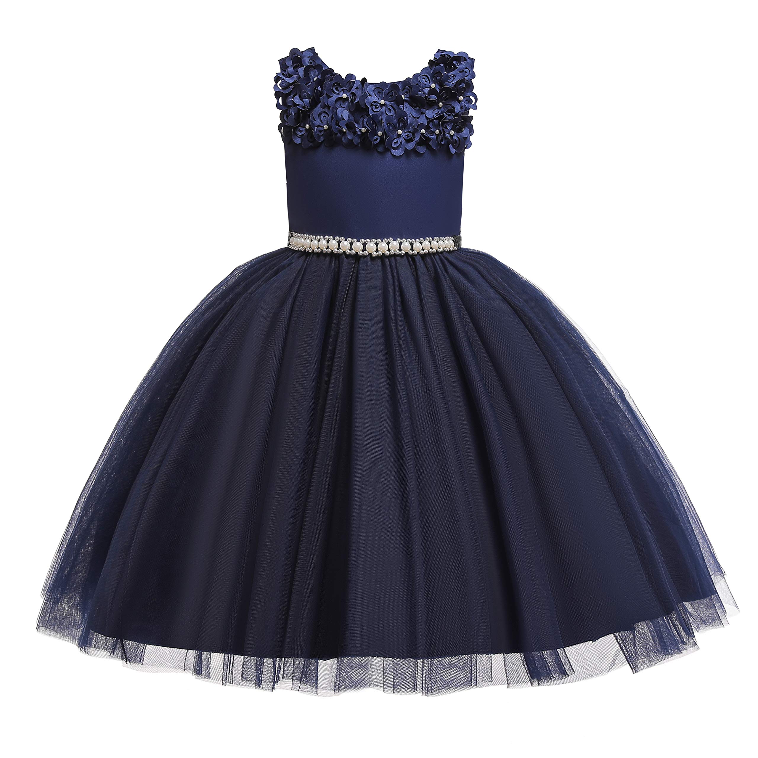 Vintage Flower Girl Dress 3D Floral Pearl Belt Sash