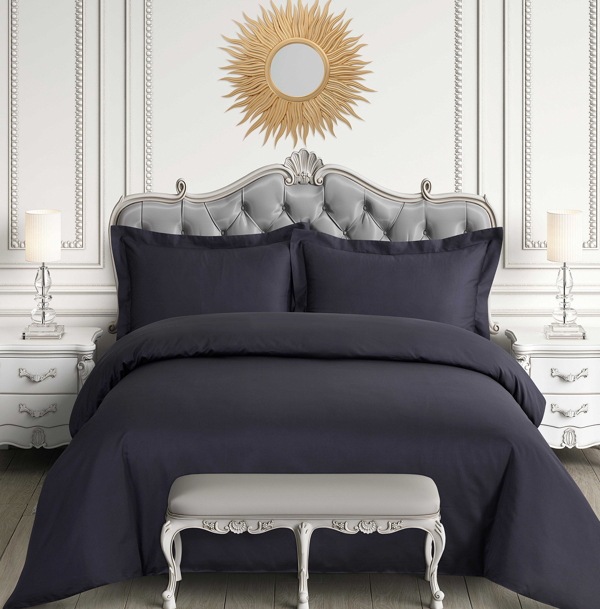 Tribeca Living Egyptian Cotton 600 Thread Count Oversized Duvet Set, Queen, Steel