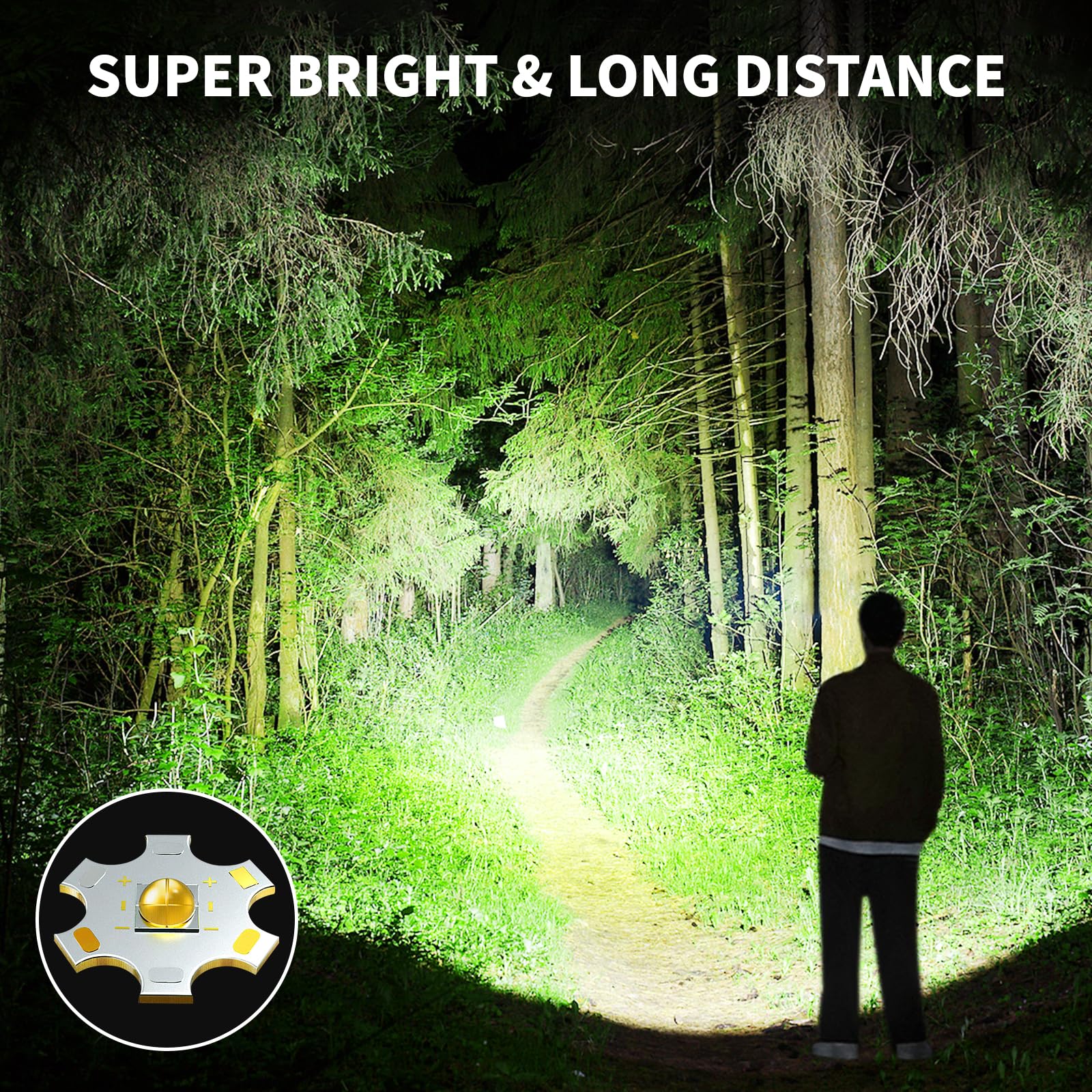 ZEUSFIRE Rechargeable Flashlights High Lumens, High Powered 3000 Lumens Super Bright Flash Light with 3 Modes & 4COB Light & Waterproof, Powerful Handheld LED Flashlight for Home Camping Hiking