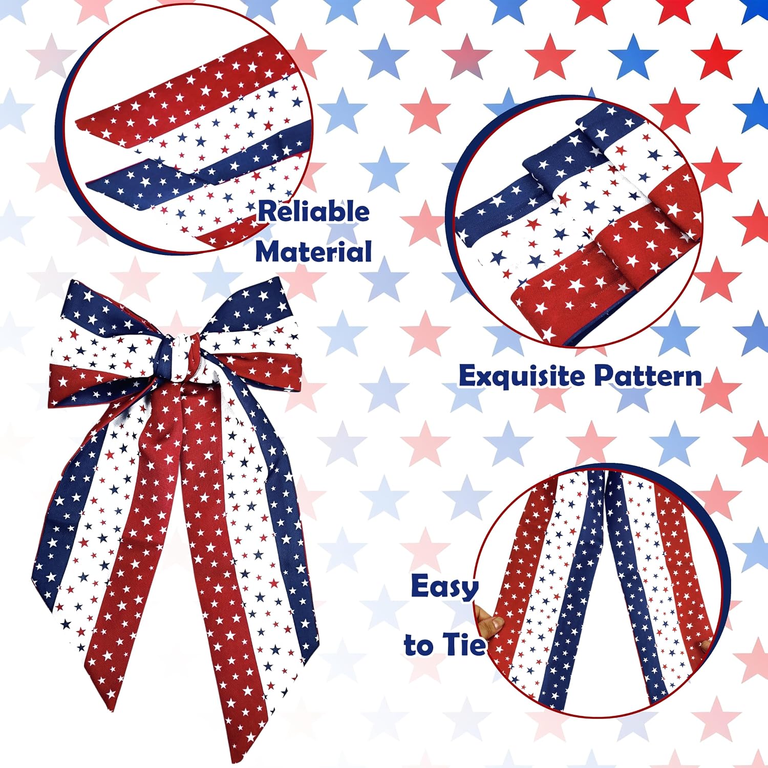 2Pcs 4th of July Wreath Sash for Front Door Patriotic Red White Blue Star Full Print Garland Ribbon for Independence Day 250th Anniversary Party Indoor Outdoor Decor