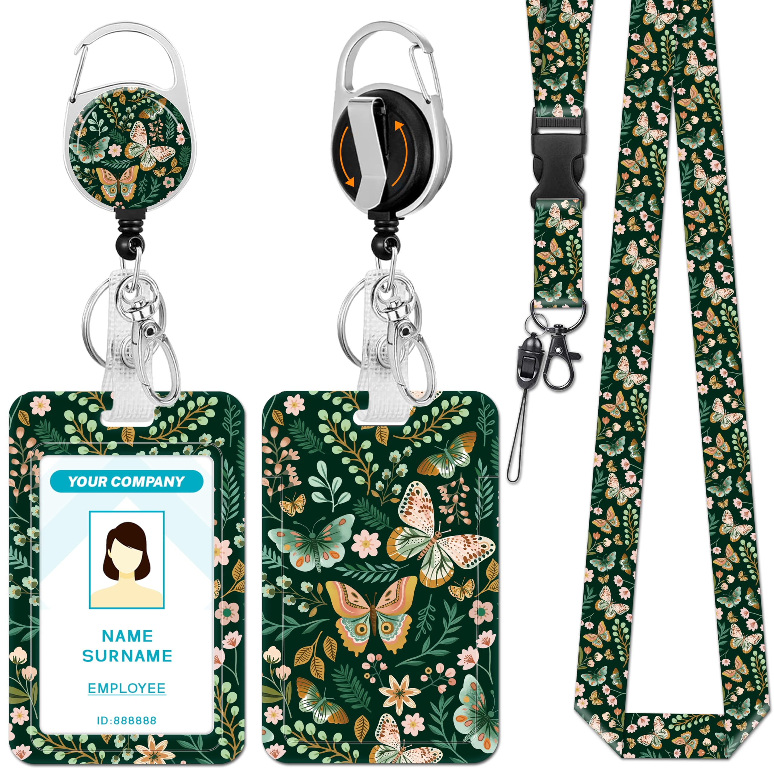 Hancynir Butterfly Lanyard for Id Badge, Badge Holder Retractable Reel Clip