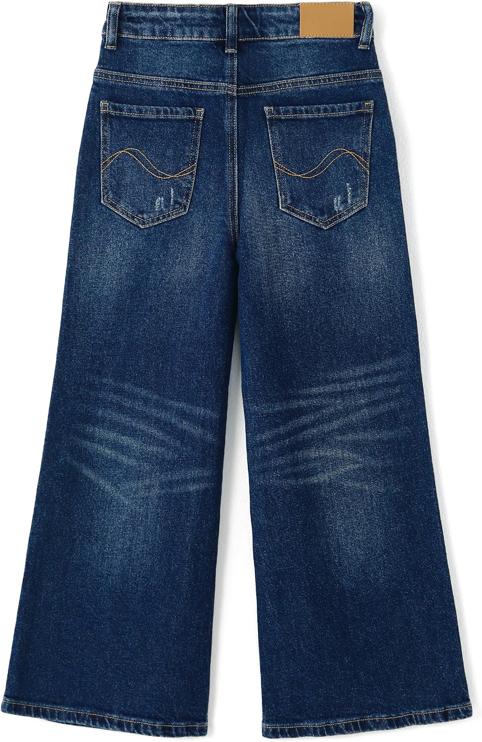 KIDSCOOL SPACE Girls Slim Fit Wide Leg Jeans, Micro Distressed Fashion Denim Pants