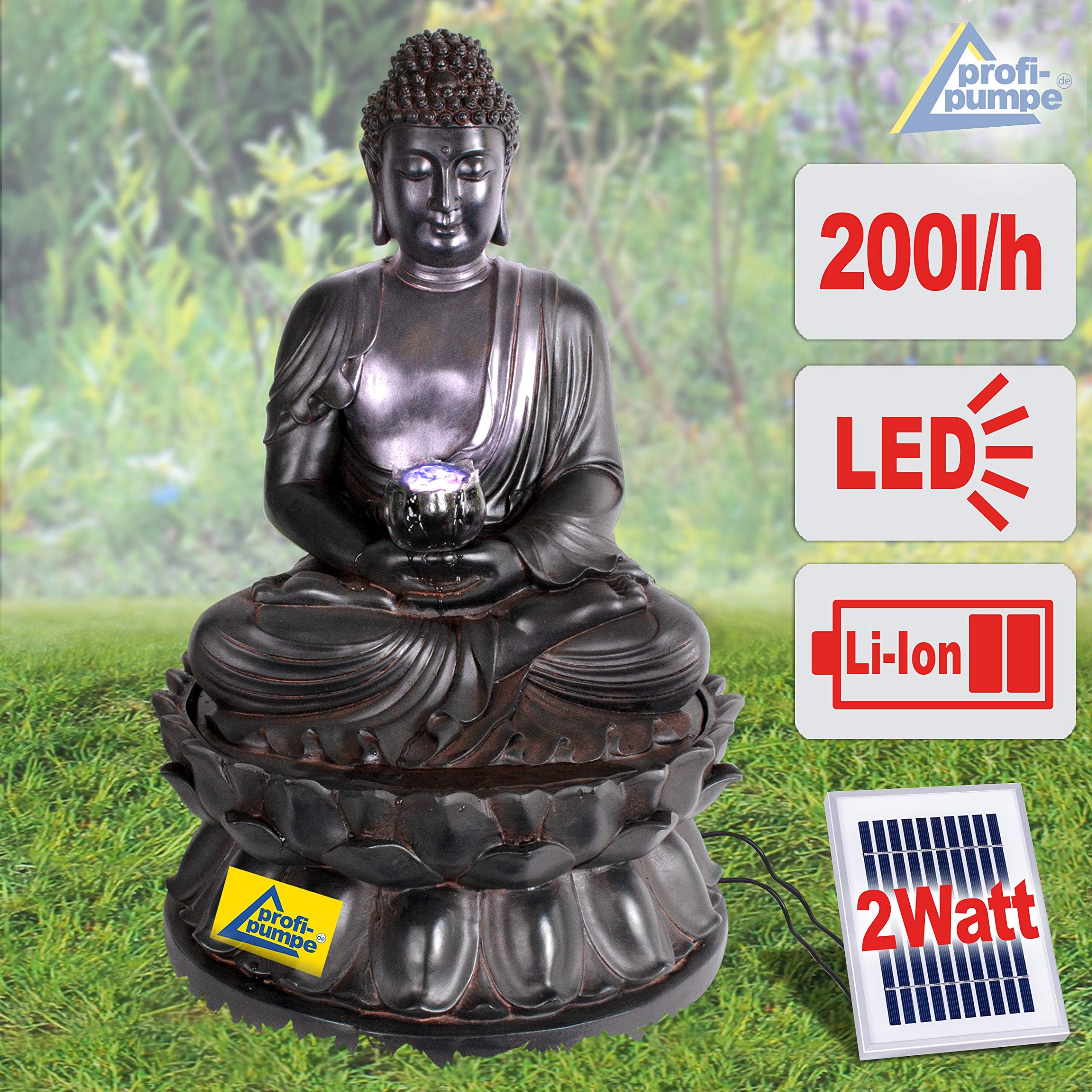 Fontaine de Jardin Solaire - Fontaine Bouddha Eternity - Bain d'oiseaux - Décoration de Jardin avec Pompe - Jeu d'eau pour Jardin, terrasse, Balcon, très décoratif - Lampe LED de Jardin