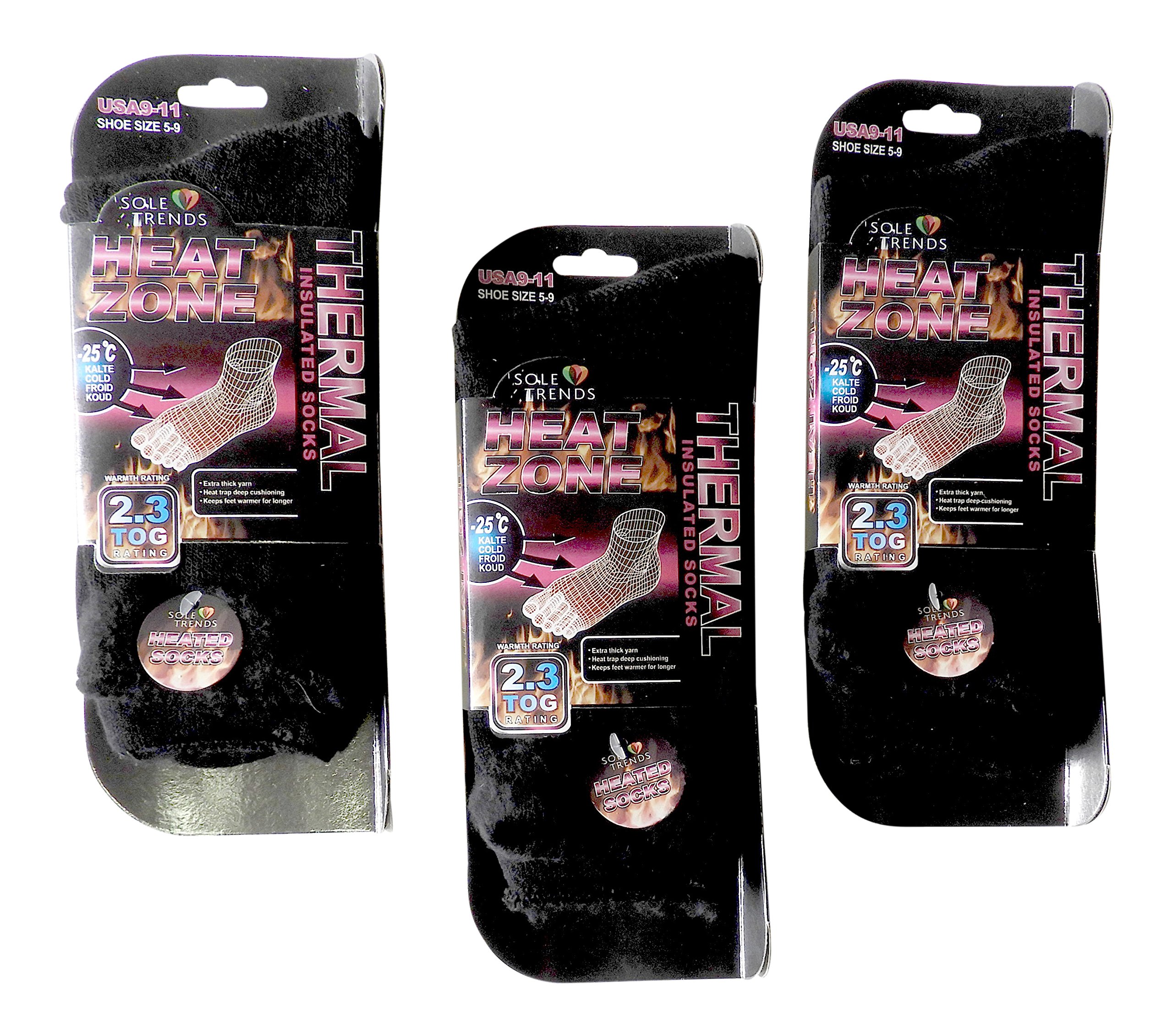 DINY Home & Style 3 Pair Ladies Black Heat Zone Heated Socks Thermal Insulated Boot Socks 100% Mega Brush