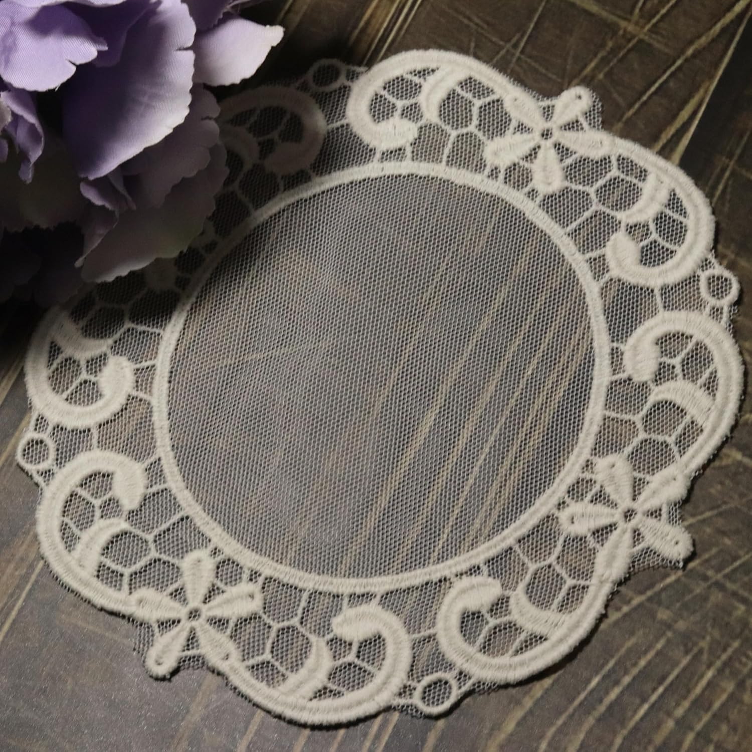 Generic Princess Mirror 2ps (Nature) : Embroidery Lace Appliques, 2 Pieces, Nature, Cotton Thread on Mesh, for Handmade, Kids Embroidery, Sewing, Quilting, Dressmaking, Home Decor