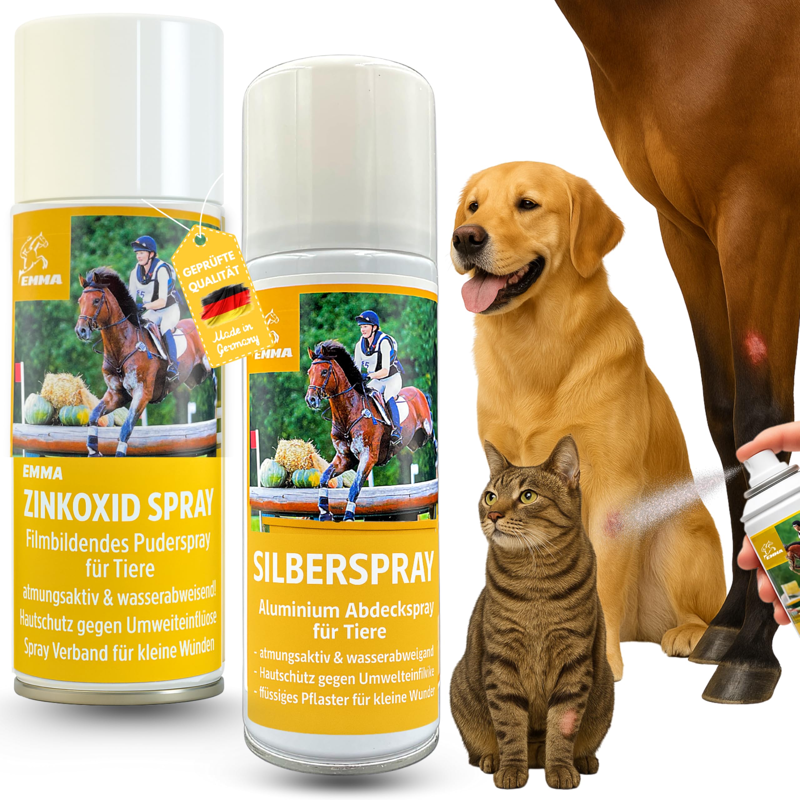 Cheval Zinc Spray + Aluminium Spray Protection Plaies Démangeaisons Chien Chat Pansement Vaporisateur Imperméable 2x0,2l