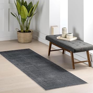 nuLOOM SpinClean Alena Grey, 26" x 8, Solid, Soft and Cozy, Stain Resistant, Easy Clean, Durable, Non Shedding, Machine Washable Runner for Bedroom, Living Room, Dining, Den, Foyer