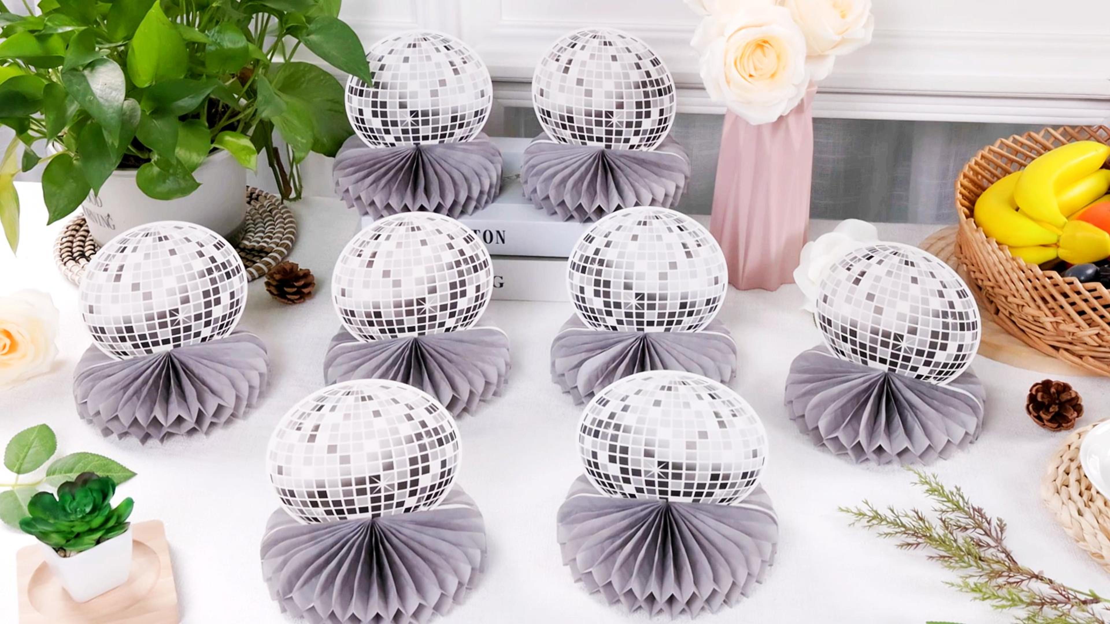 Pin Pon Pompier Anniversaire JWTRSVTY 9 PCS Nid Abeille Decoration Sur Thème De Disco, Disco Centre Table Anniversaire, Disco Centres De Table Nid D' Abeille, 70 Années Musical Thème Fête Décor Fournitures, Pour