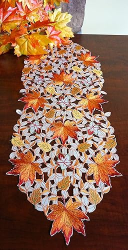 Miniatura 3 de GRANDDECO Camino de mesa de cosecha de Acción de Gracias de otoño, 13 x 34 pulgadas, hojas de arce bordadas de otoño, cubierta de mesa, para el