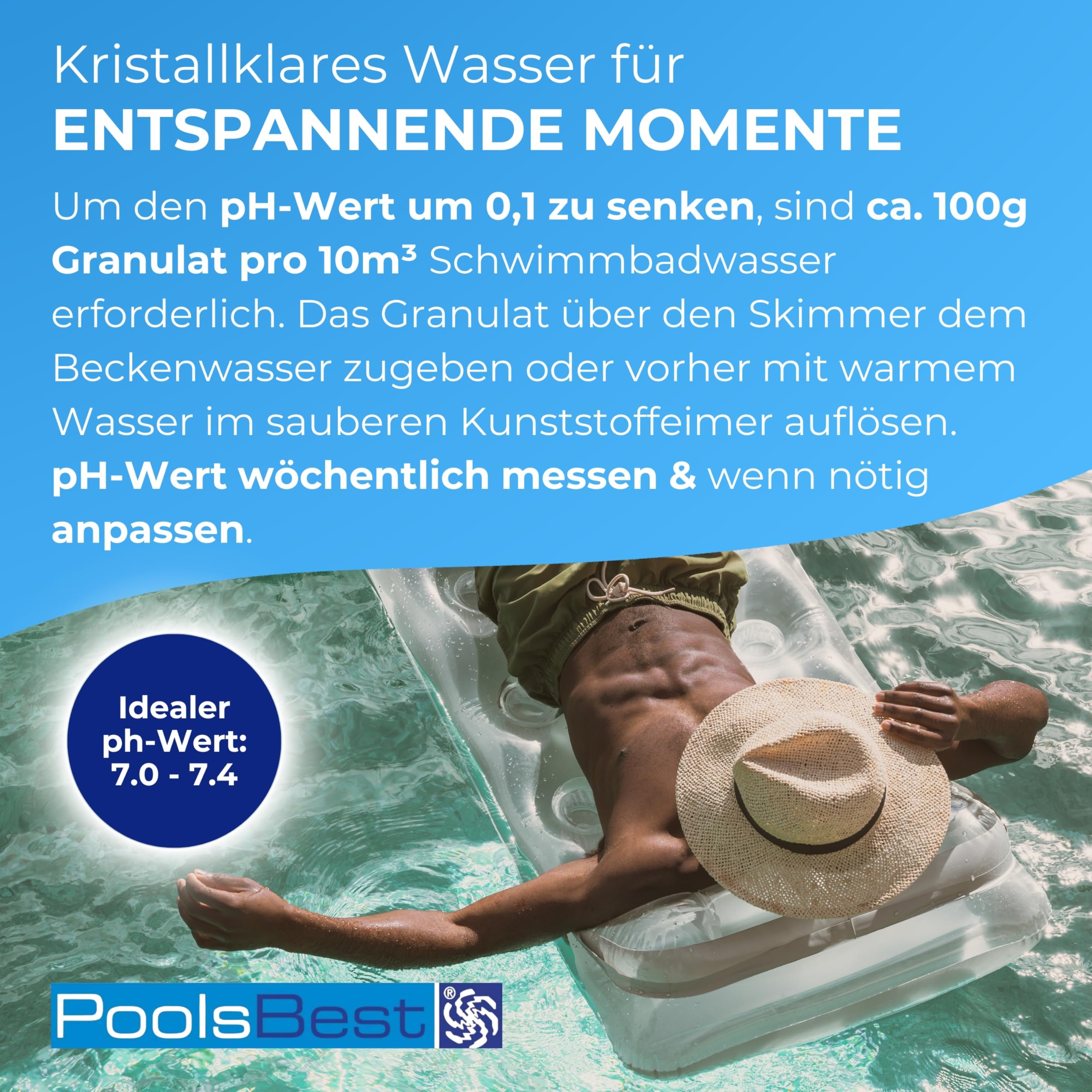 PoolsBest pH Senker Granulat 1,5kg inkl. Messbecher I pH Minus zur optimalen pH-Wert Regulierung im Pool I hochwertiges pH Senker Pool Granulat I pH-Wert senken