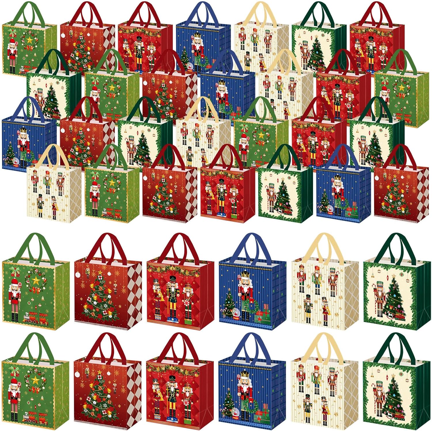 Wesnoy 48 Pcs Large Christmas Nutcracker Gift Bags with Handles Non Woven Christmas Nutcracker Reusable Gift Bags Bulk for Holiday Xmas Party Favors New Year's Shopping, 11.4 x 10.6 x 4.7 Inch
