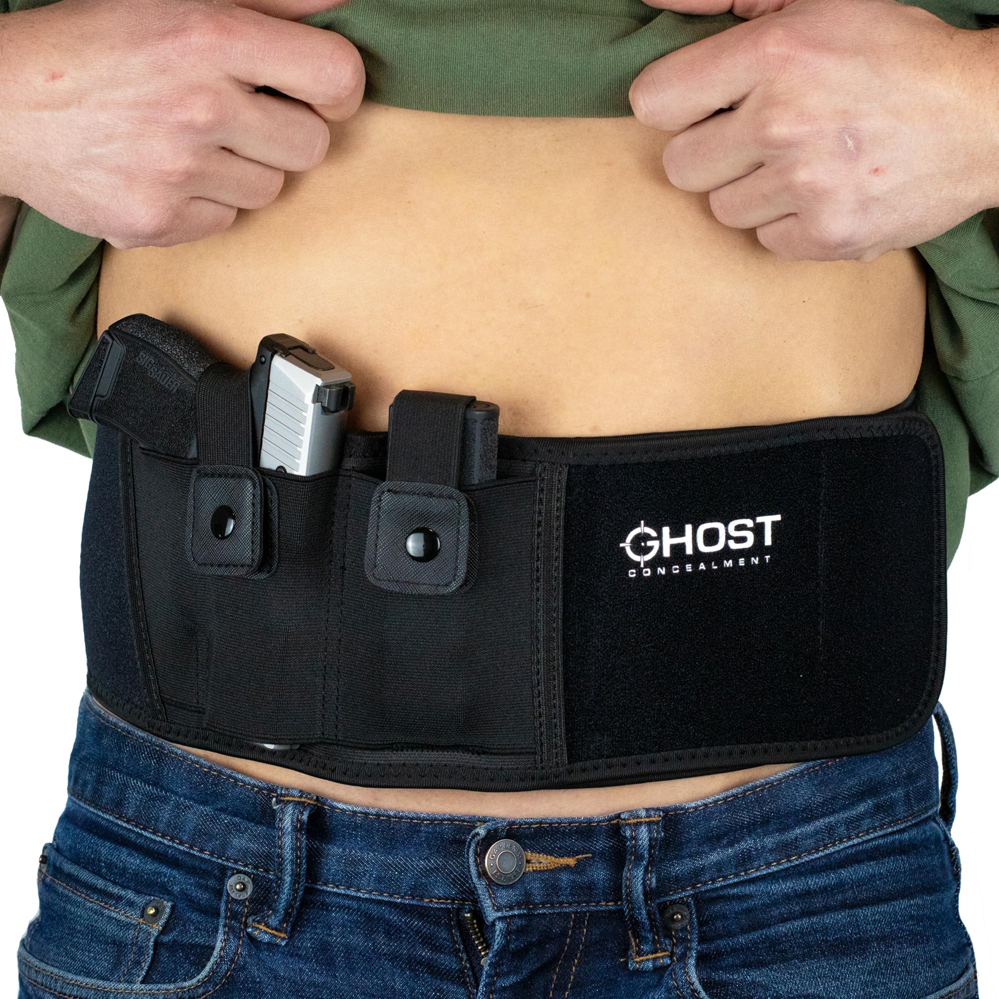 Ghost Concealment L Belly Band Holster for Concealed Carry | Fits up to a 54' Belly | IWB Gun Holsters | Right Handed Men and Women