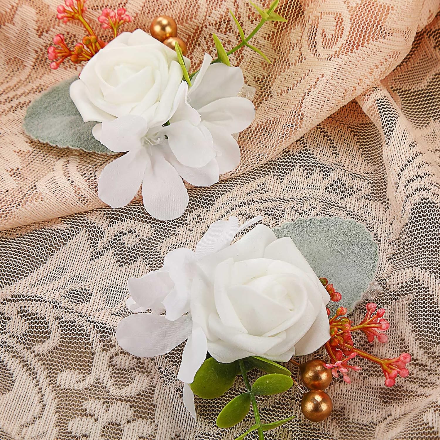 ウェディングコサージュとブートニエール36点セット プロム用ローズリストコサージュ18個 ブートニエール18個 男性用コサージュリス