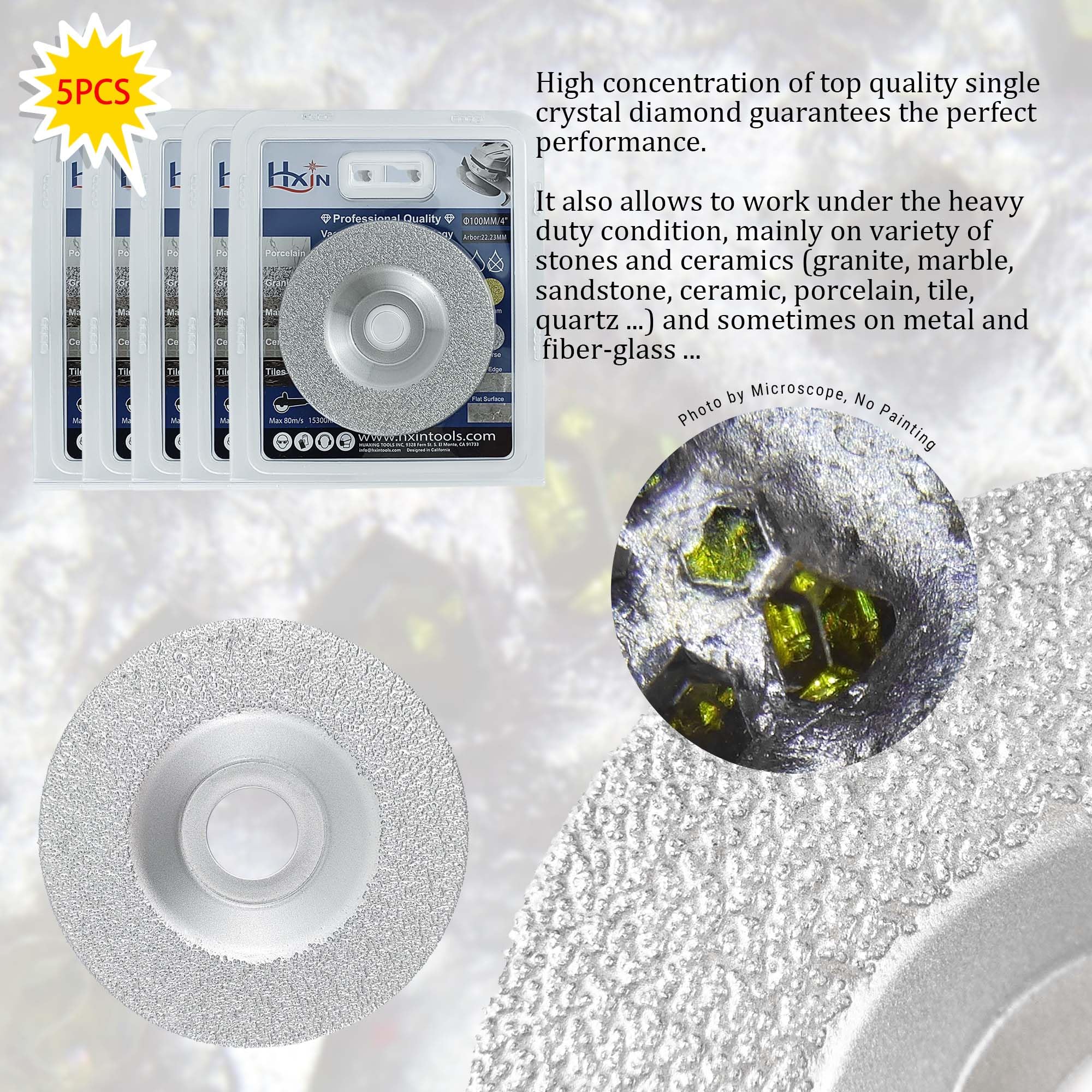 Disco diamantato brasato per profilatura su granito, marmo, piastrelle di ceramica, porcellana, pietra naturale, muratura, per uso a secco, 22,23 mm, albero collegato alla smerigliatrice angolare