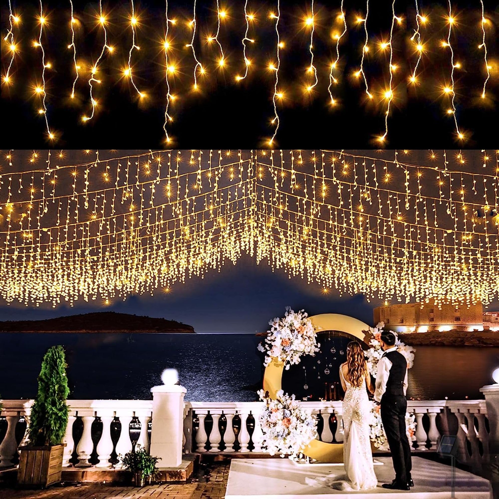 Homehop Solar Outdoor Icicle String Lights 300 Led for Home Garden Terrace