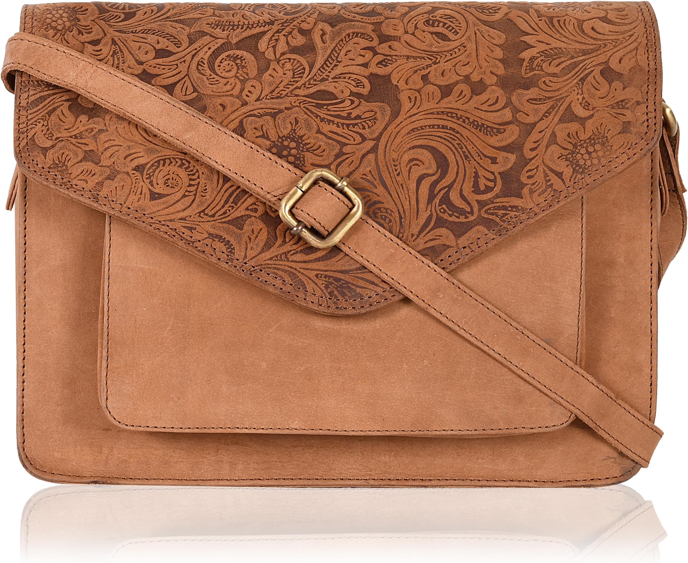 OzoraLeather Flapover Crossbody Handbag Purse for Women with Adjustable Strap & Overflap Snap Closure Tote/Bag