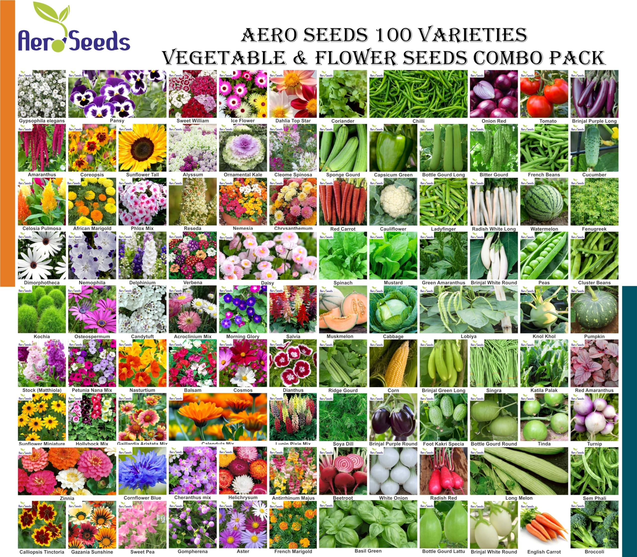 Aero Seeds 100 varieties (50 flower and 50 vegetable) seeds combo pack with instruction manual. (B0CTGBVZR8) Amazon Price History, Amazon Price Tracker