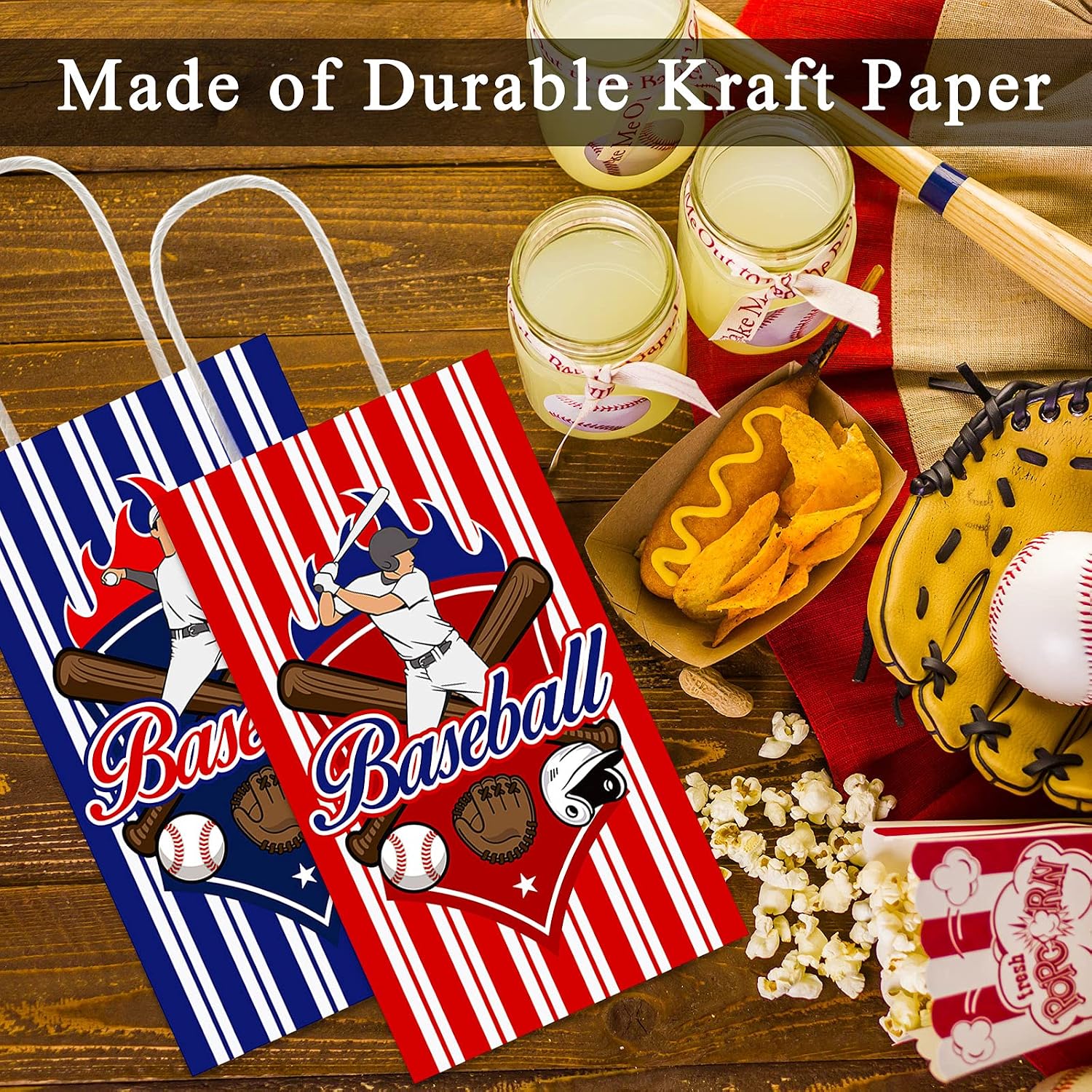chiazllta 12 Pcs Baseball Party Treat Bag Kids Boys Girls Baseball Gift Candy Goodie Snack Favor Bags with Handle for Sports Game Themed Birthday Party Baby Shower Team Celebration Decoration Supplies