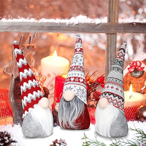 Aesto Decoraciones de peluche de gnomos de Navidad, juego de 3 gnomos suecos hechos a mano, gnomos escandinavos de Papá Noel, elfo para vacaciones,