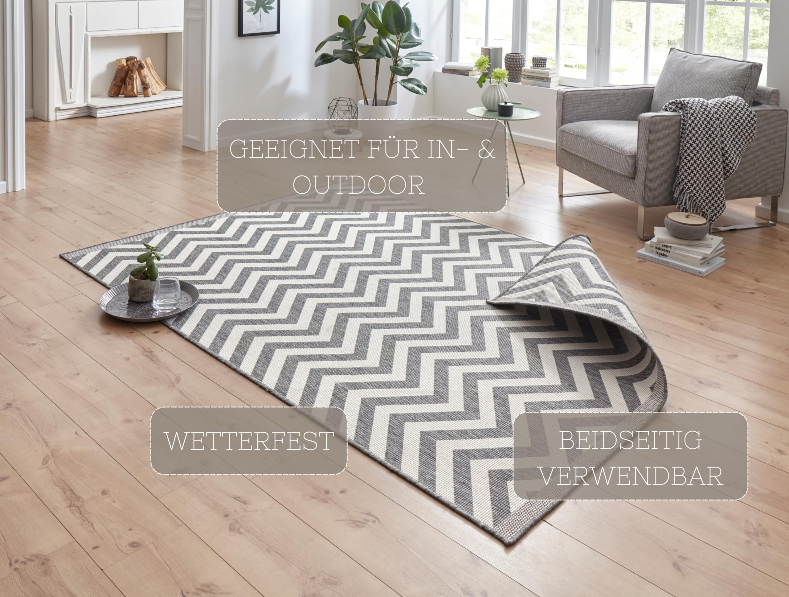 bougari Palma Tapis réversible pour l'intérieur et l'extérieur, Gris crème., 160 x 230 cm