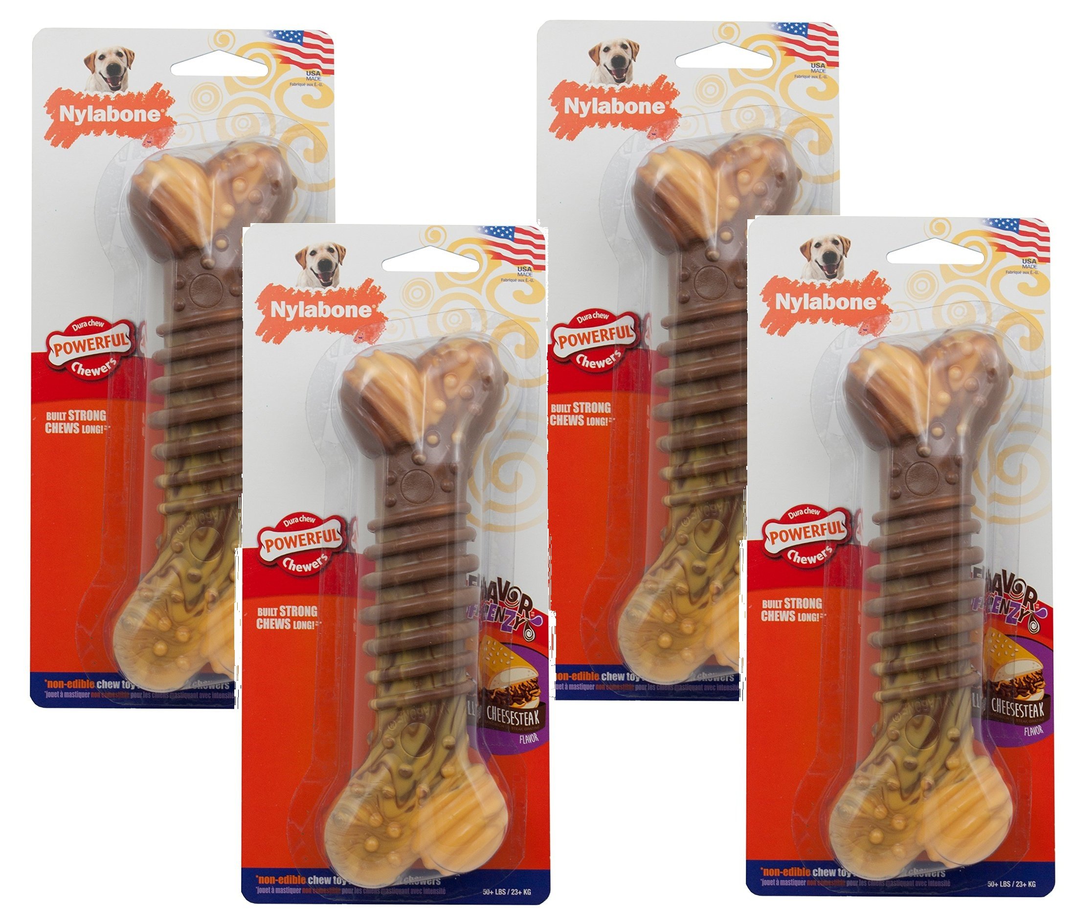 3 Pack Nylabone Flavor Frenzy Dura Chew Cheesesteak Flavored Bone Dog Chew Toy - Size Souper XL