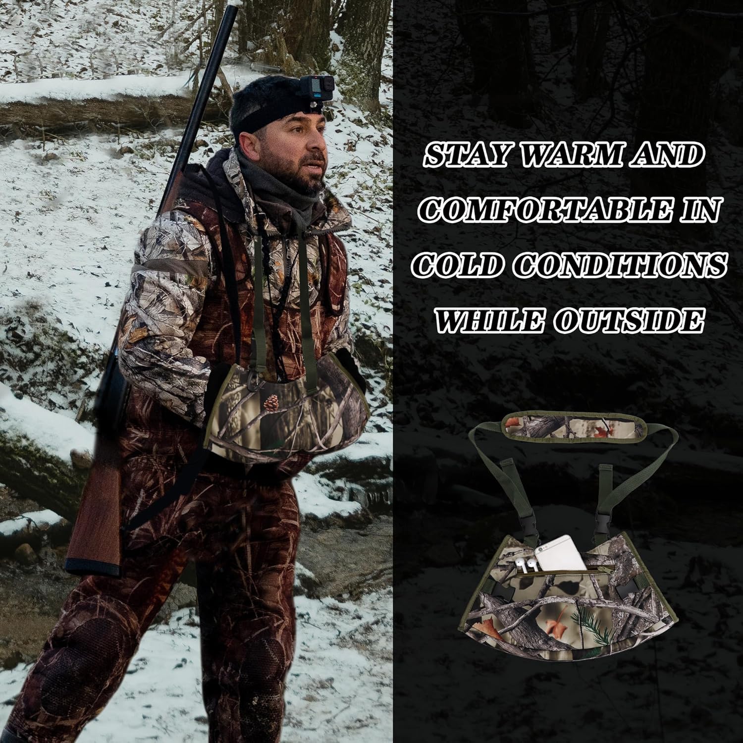 Warming Pouch, Hunting Camo Hand Muff Warmer Fanny Pack Water Resistant Windproof Insulated Waist Muffs Warmers Gloves, Durable Oxford Fleece for Hiking Camping - Image 4