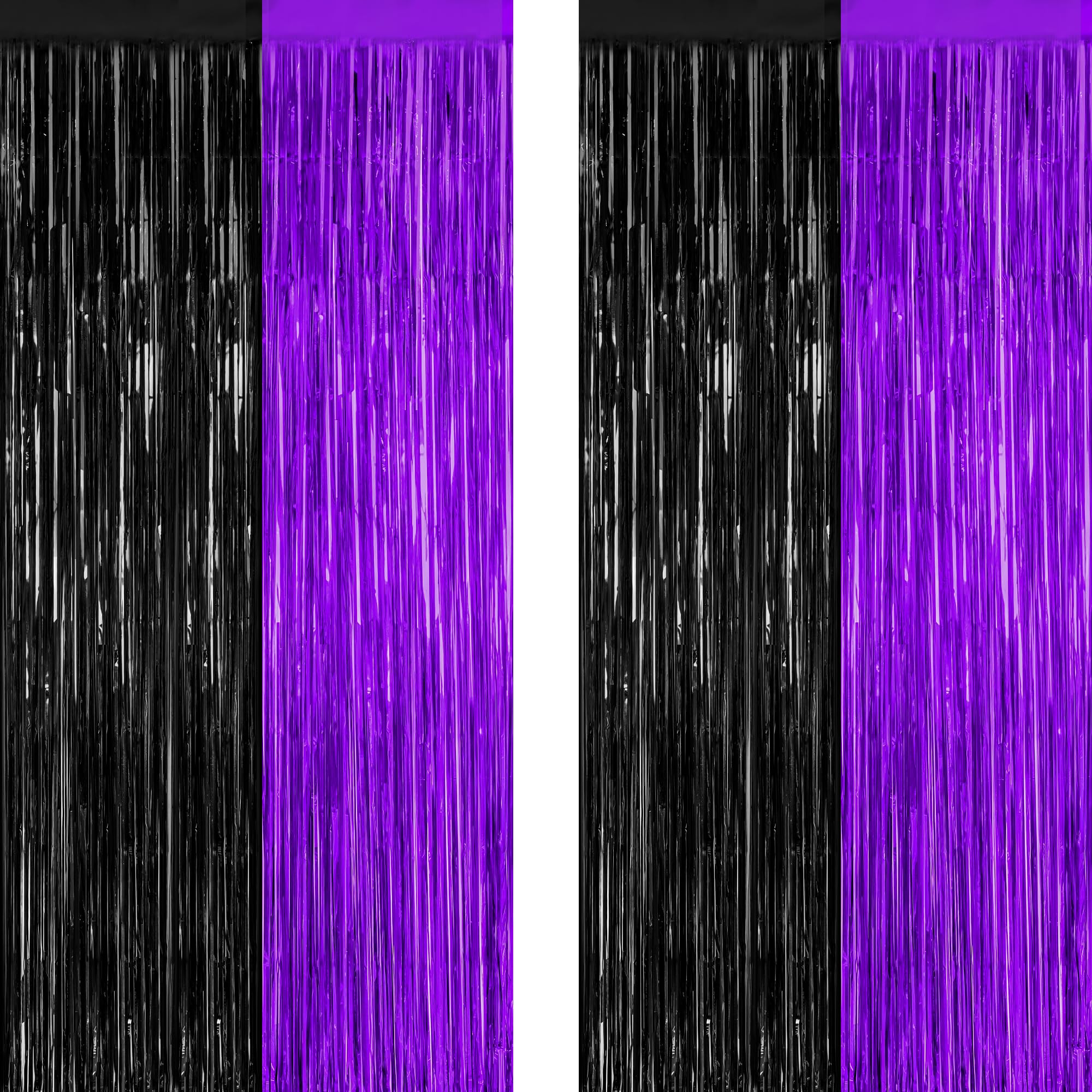 ZATAYE 2 Pack Purple Black Halloween Foil Curtain Streamer Decorations