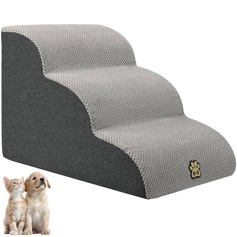 Escada para Cães e Gatos de Espuma 30D com Capa Lavável OYLZ, 3 Degraus Cinza