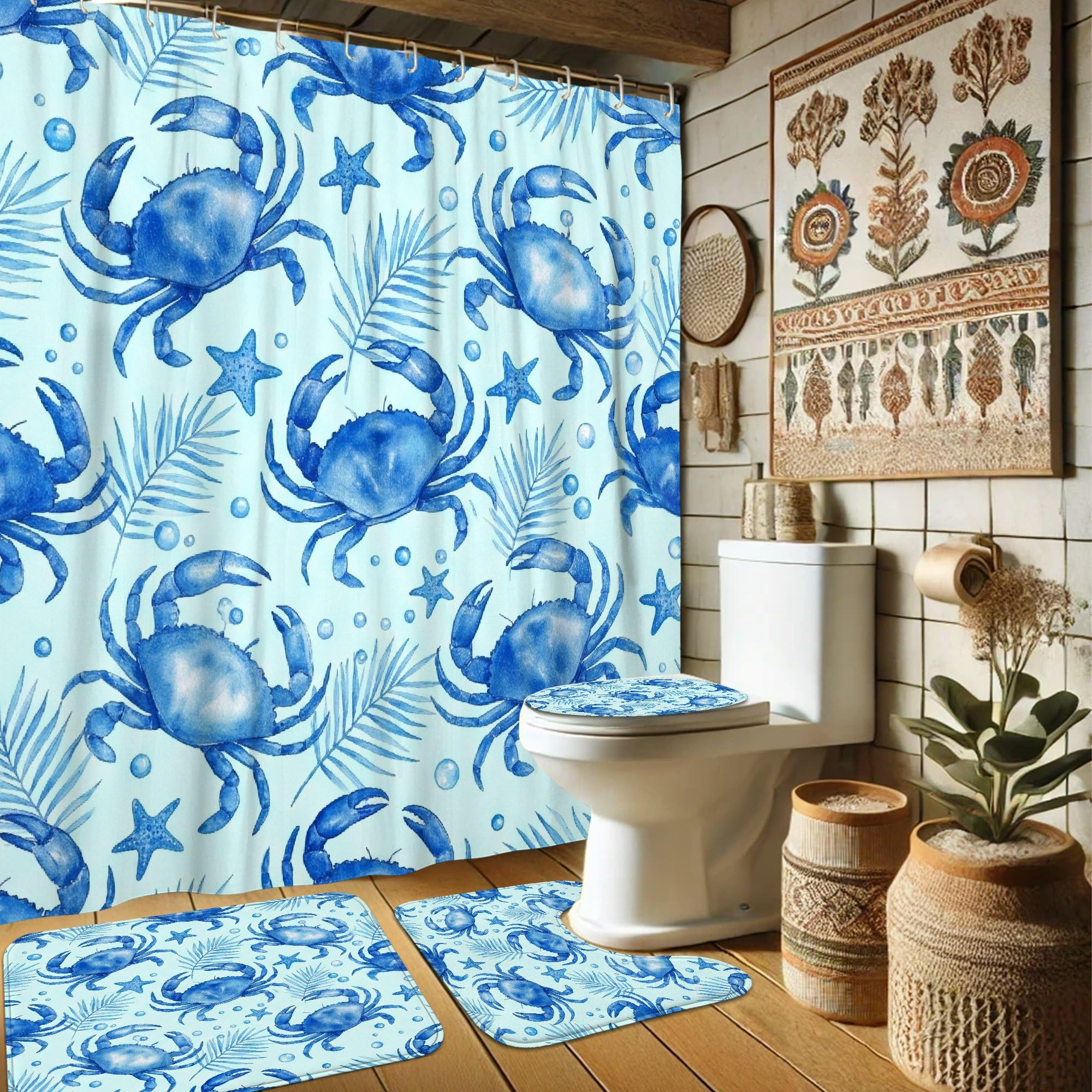 Rideau de douche imperméable en polyester anti-moisissure bleu