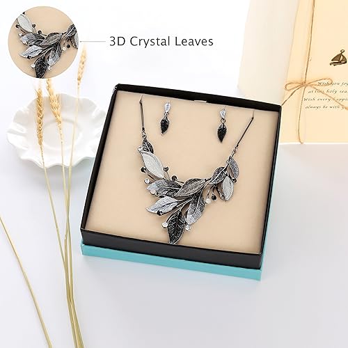 Miniatura 2 de AMYJANE - Juego de joyas vintage, significativo, con diseño de hojas de primavera, floral, set de collar y aretes con cristales de imitación