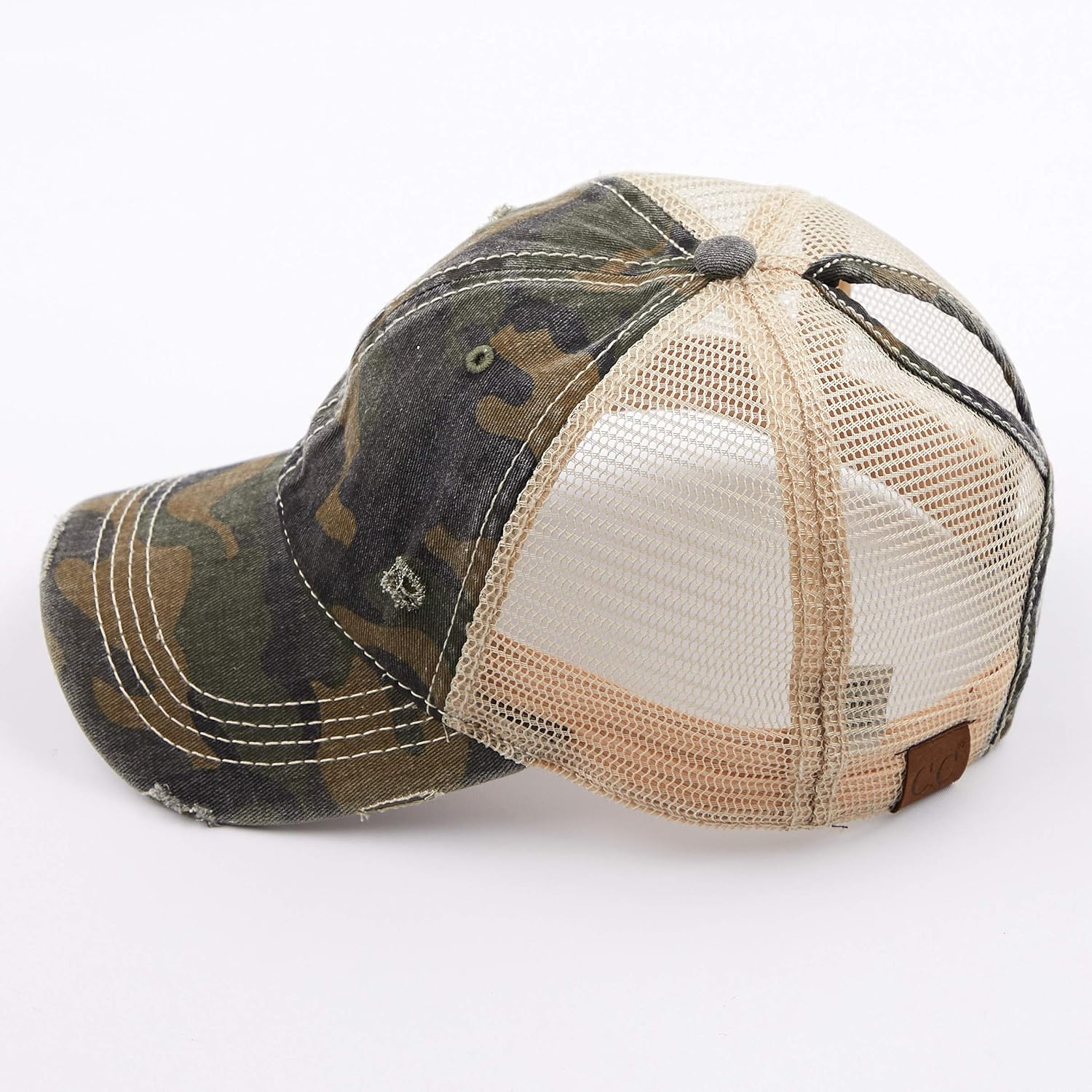 C.C Exclusives Hatsandscarf Washed Distressed Cotton Denim Ponytail Hat Adjustable Baseball Cap (BT-14) - Image 2