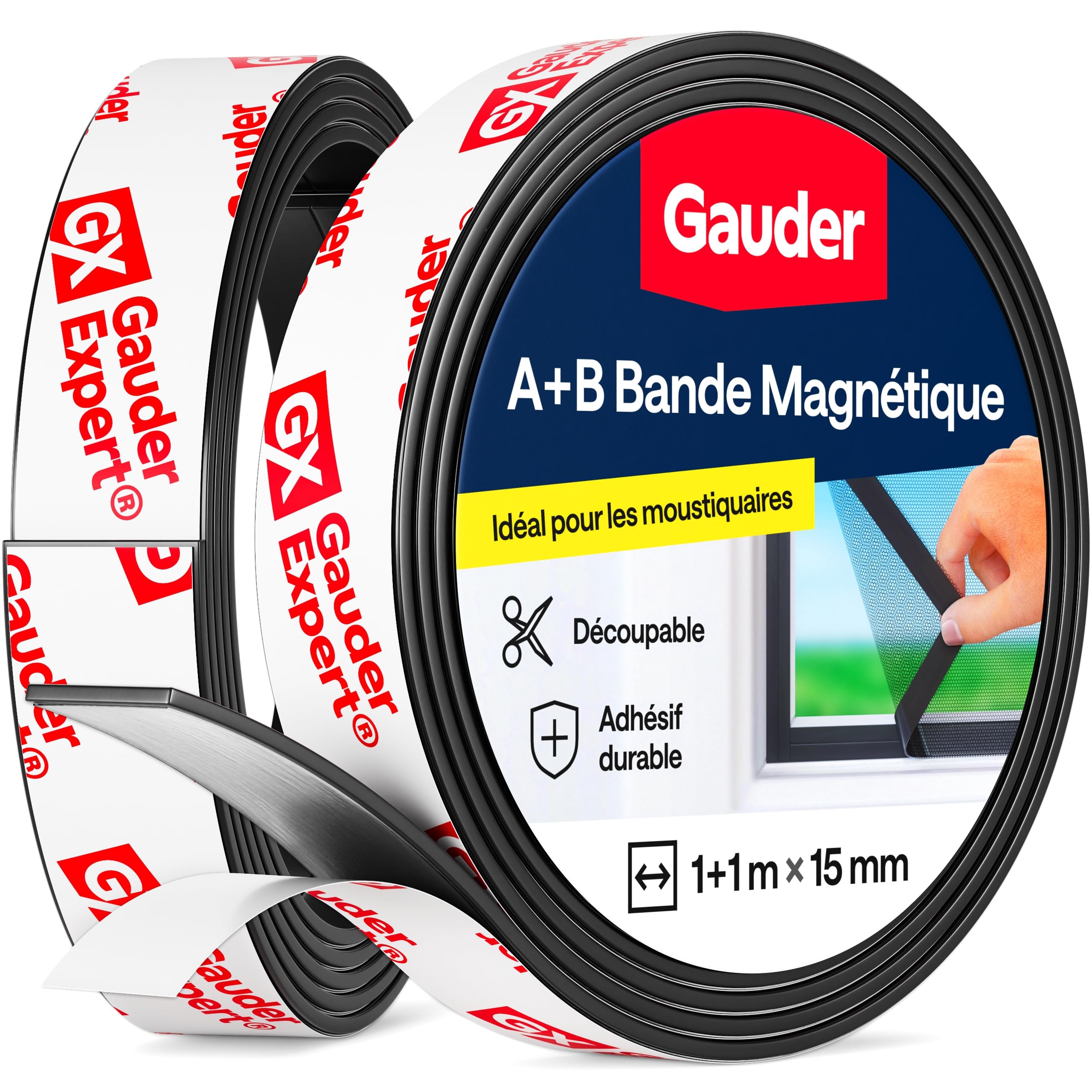 GAUDER Bande Magnétique A+B pour Moustiquaires (1+1 m) - Bandes Autocollantes Forte Attraction