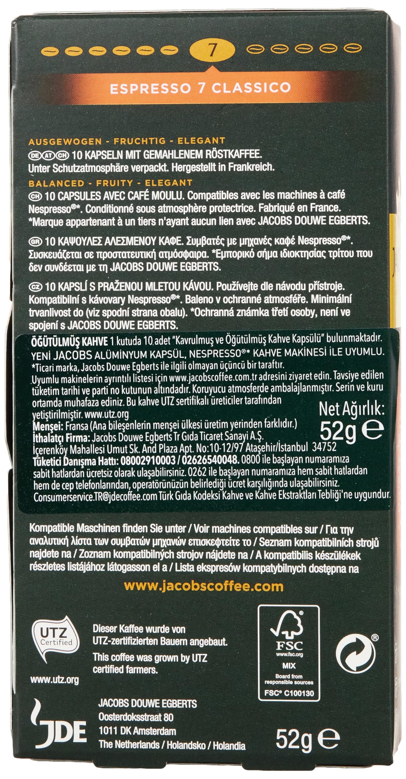 Jacobs Kapsułki Espresso Classico, intensywność 7,100 Nespresso®* kompatybilne kapsułki z kawą, opakowanie 10 sztuk, 10 x 10 napojów
