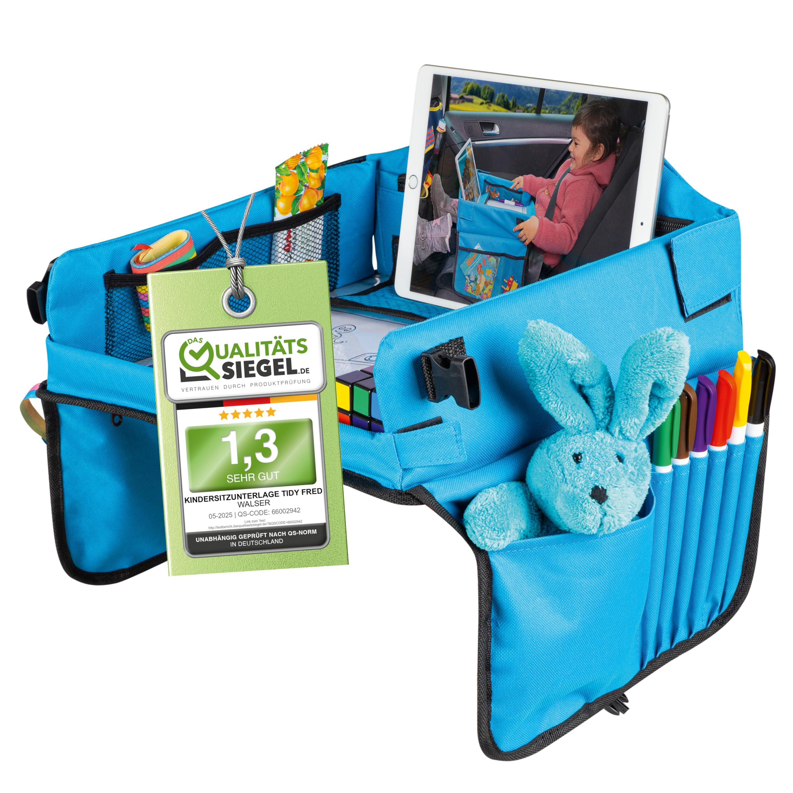 WALSER Reisetisch Auto Kinder, Autotisch für Kind, Knietablett Kinder Auto, Auto Tisch Kinder, Auto Kindertisch, Auto Maltisch Kinder, Auto Kinder Beschäftigung, Autoreise Kinder, Auto Kind Tisch blau