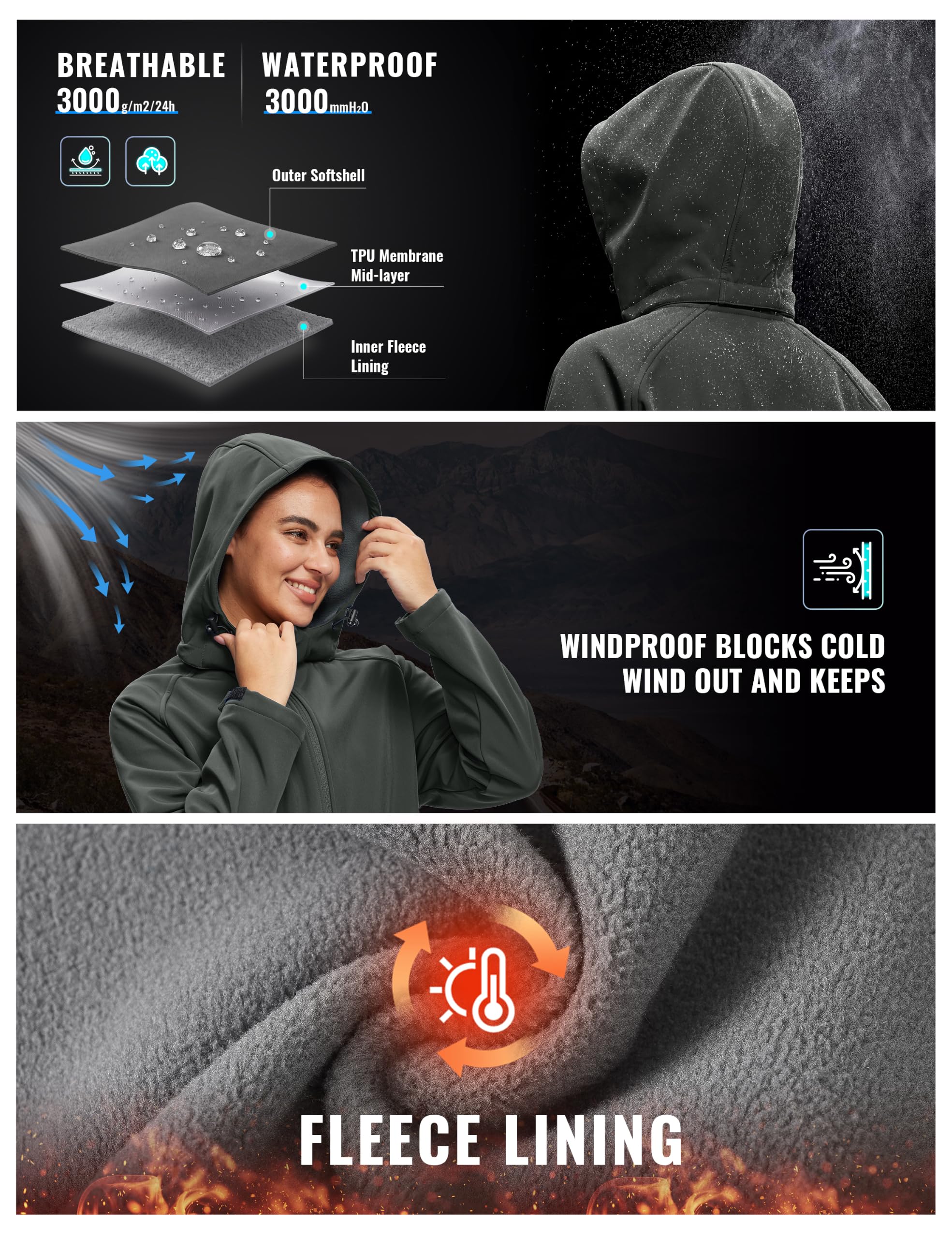 MoFiz EUS-2XL damska kurtka softshellowa, długa z podszewką polarową, kurtka przejściowa