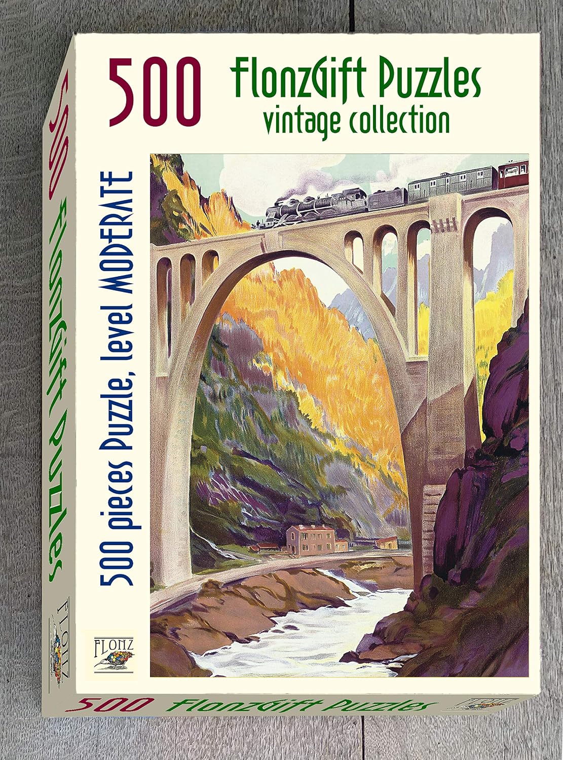 500 Pieces Jigsaw Puzzle for Adults # Train Viaduct in Alps Vintage Switzerland Car Travel Posters