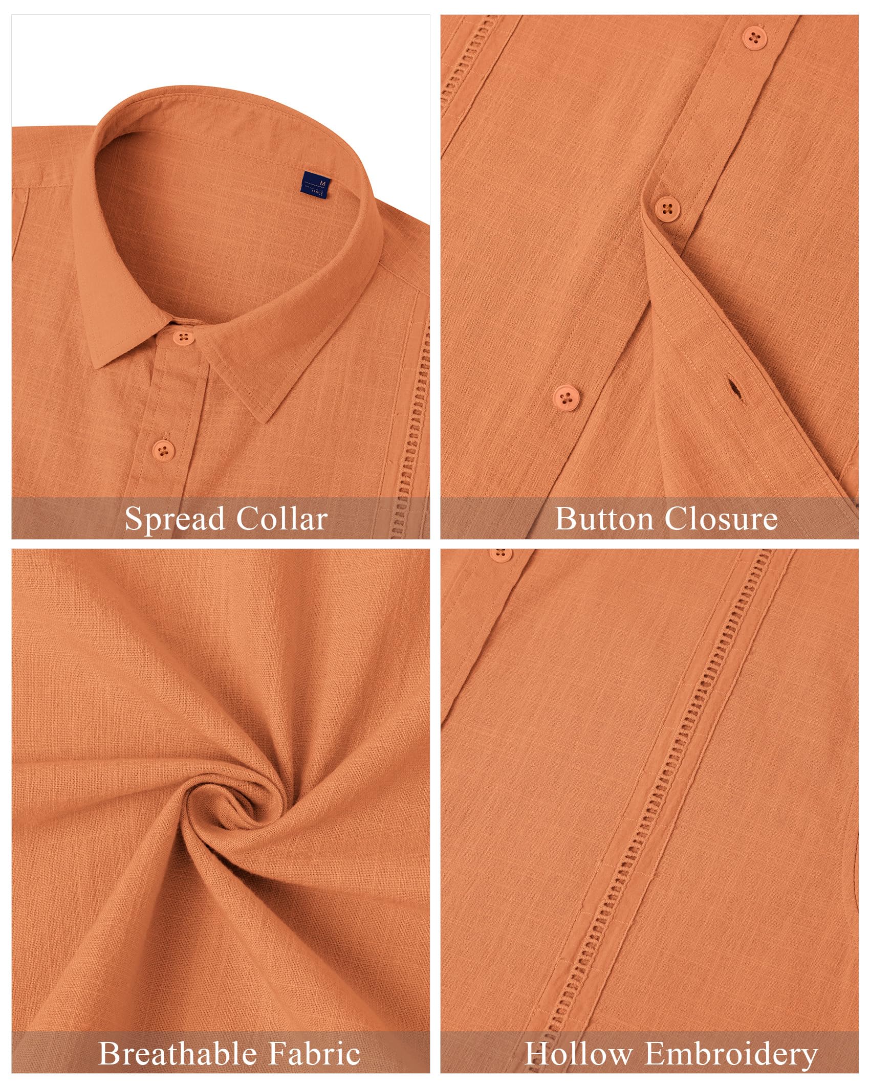 Camisas de lino para hombre, manga corta, con botones, estilo casual, cubano, guayabera ligera, para verano, playa, color liso