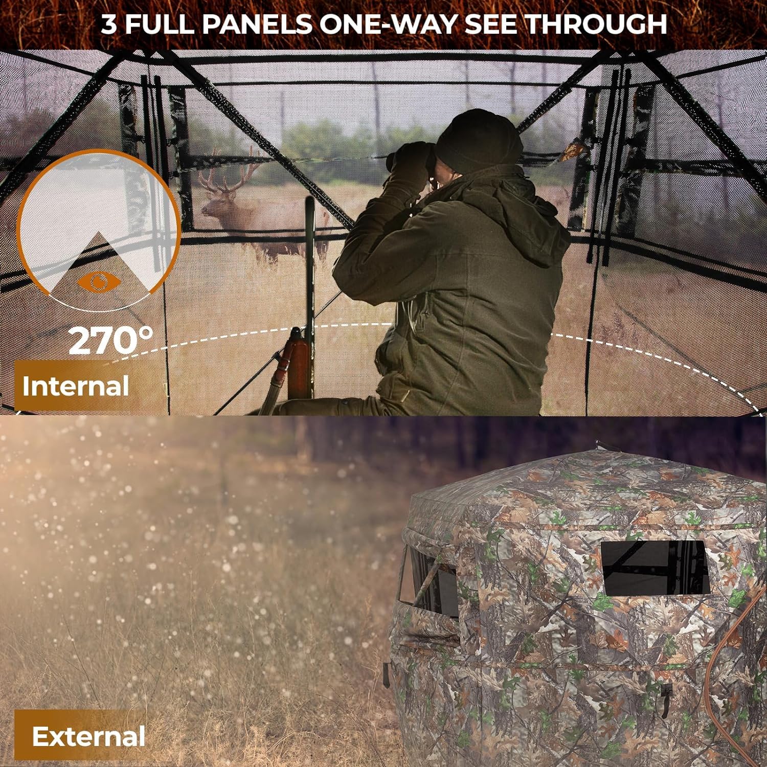 Tenda Pop-up per Cervi da Caccia - Tenda da Terra Visibile a 270° con Borsa per Il Trasporto, Tenda da Caccia Portatile Durevole per 2-3 Persone per Caccia al Tacchino E al Cervo