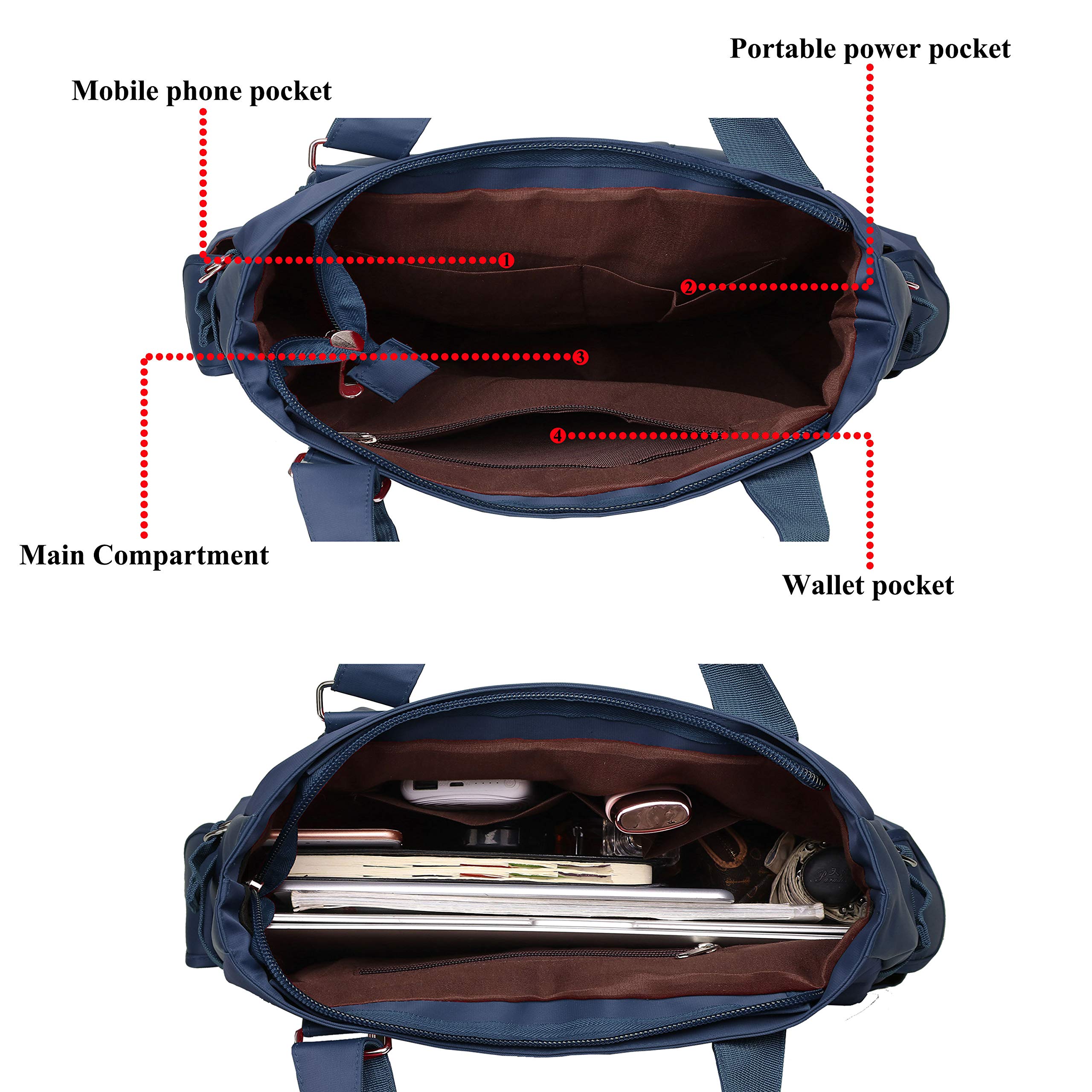 VOLGANIK ROCK Canvas Tote Bag Waterproof Nylon Multi Pocket Shoulder Bags Laptop Work Bag Teacher Purse Handbag for Women Men