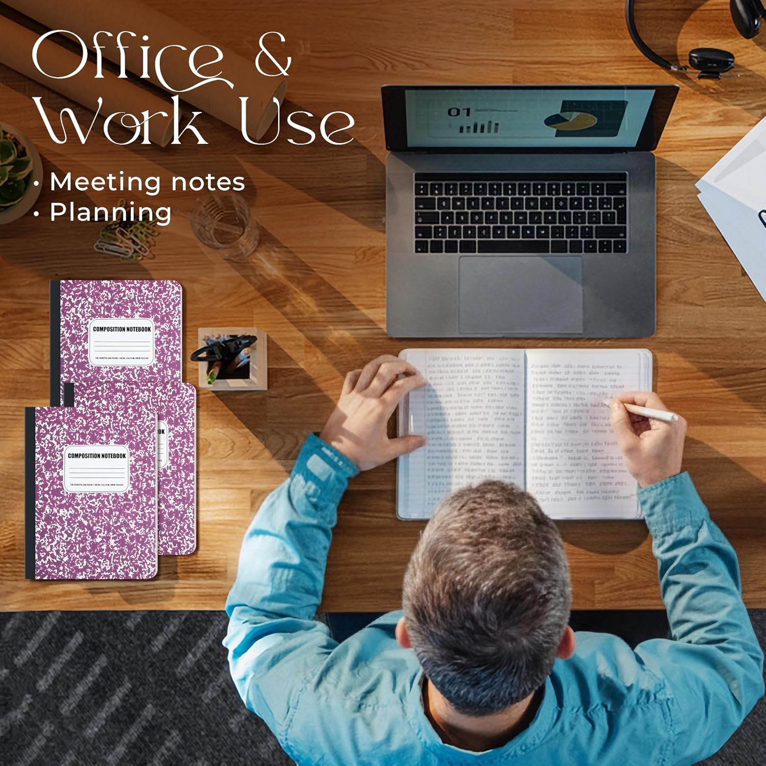 Composition Notebook 12 Pack -Wide Ruled Paper, 7.5" x 9.75", 100 Sheets (200 Pages) Each,Hard Cover Marble Notebooks for School,Office, or Home, Assorted Colors,Durable Comp Book Set_Purple