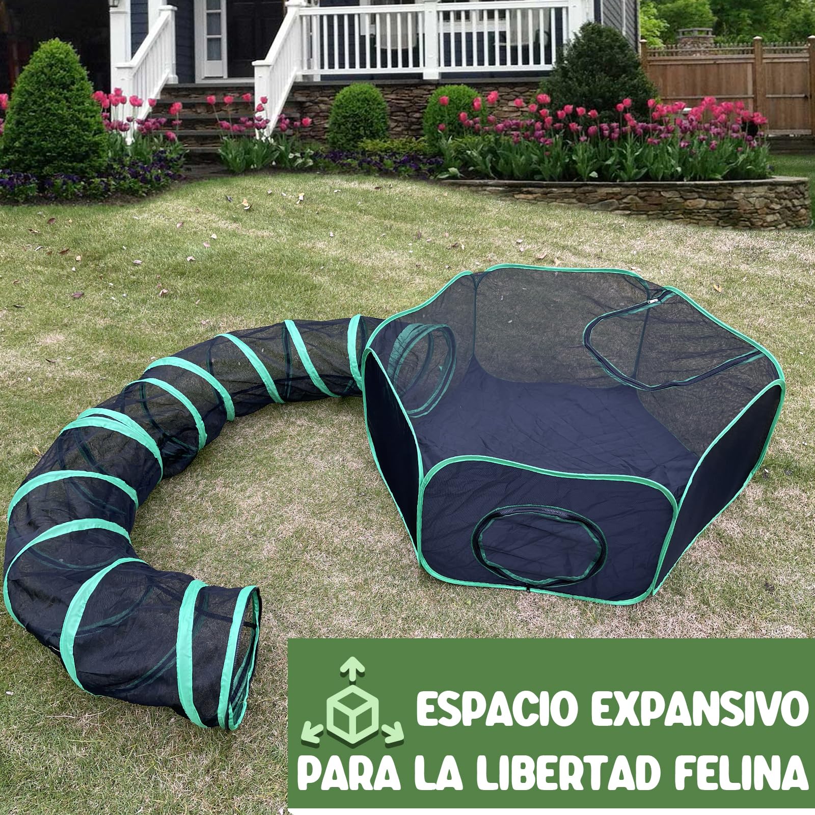 Pawtenda Recinto Portátil para Gatos con Túnel - Tienda de Campaña al Aire Libre para Interior y Exterior