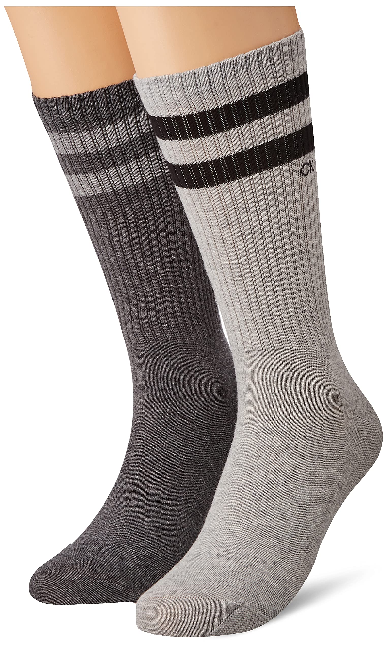 Calvin Klein - Mens Crew Socks - Trainer Socks Men - Gym Socks - Mens Socks - Mens Trainer Socks - 2 Pack - Light Grey Melange